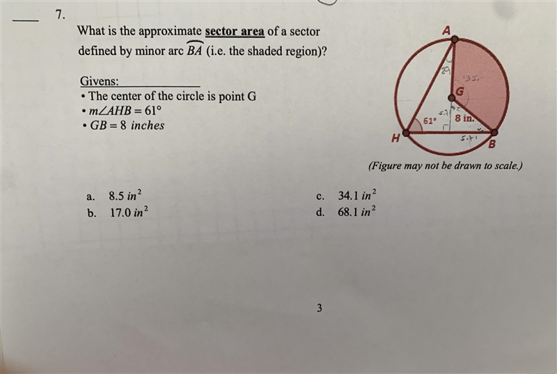 100 POINTS !!! What is the approximate sector area of a sector defined by minor arc-example-1