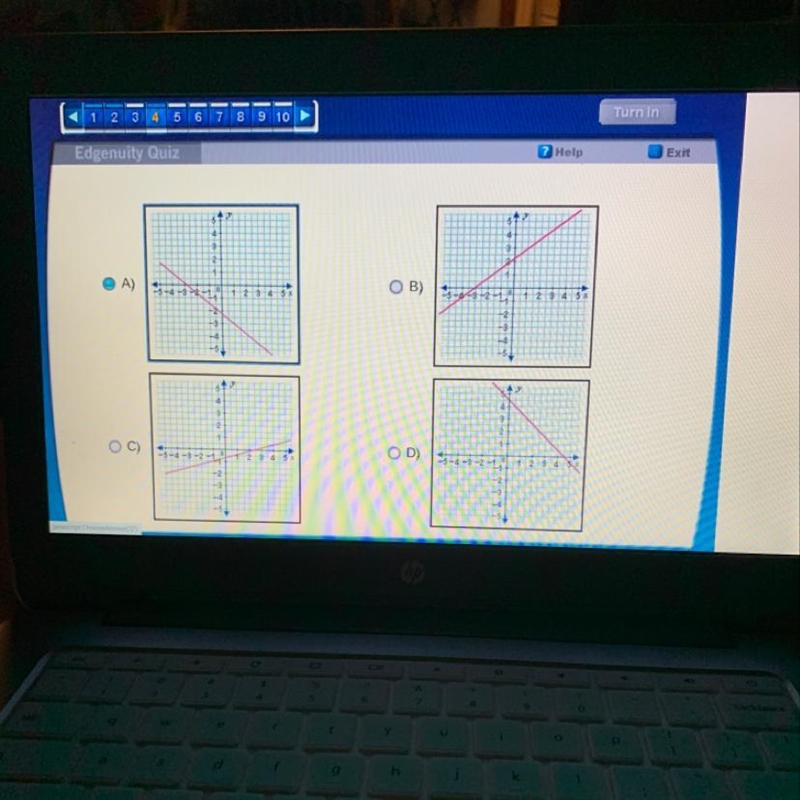 Which graph best represents the equation shown below? -3x + 4y = 9-example-1