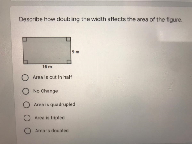 Describe how doubling the width affects the area of the figure.-example-1