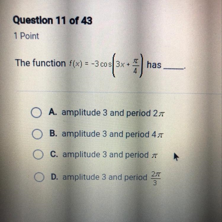 The function f(x)=-3cos(3x+Pi/4) has ___ .-example-1