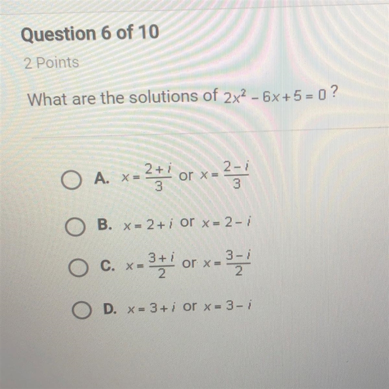 What are the solutions of 2x2 - 6x+5=0?-example-1