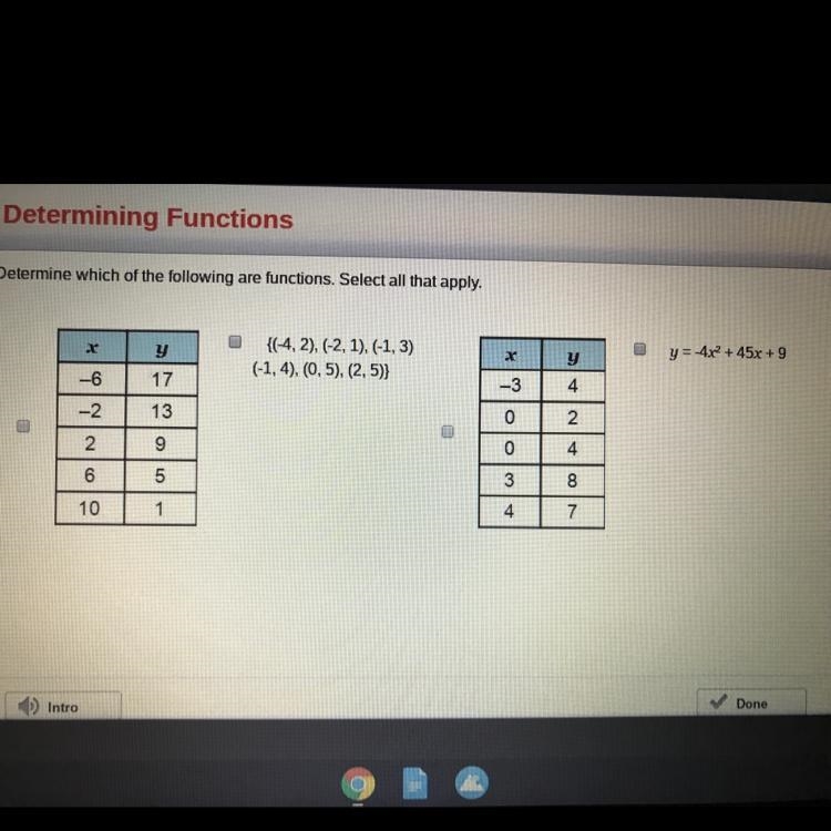 Determine which of the following are functions. Select all that apply.-example-1