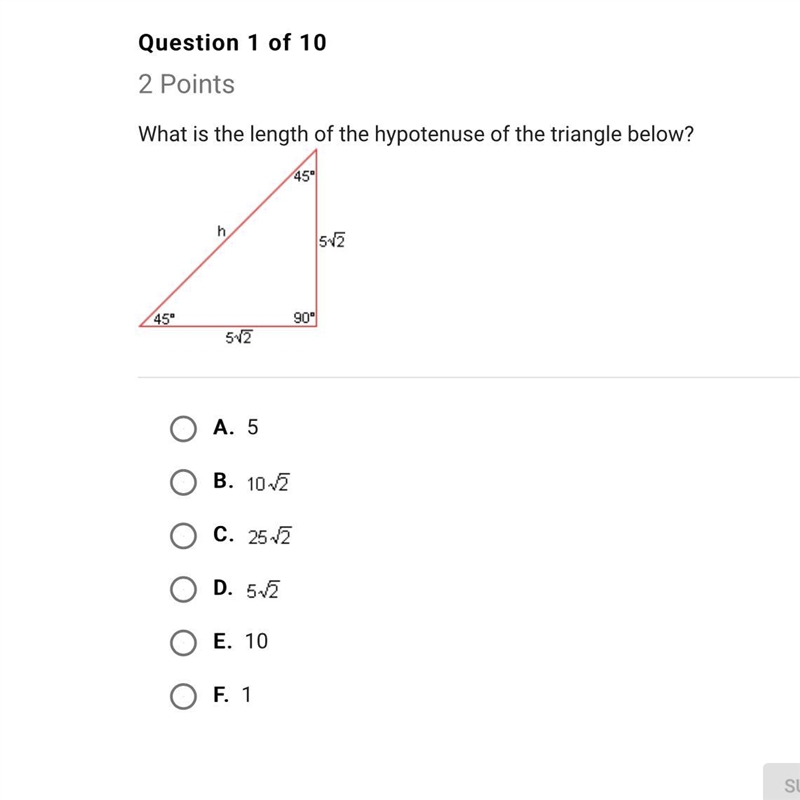 What is the length of the hypotenuse of the triangle below-example-1