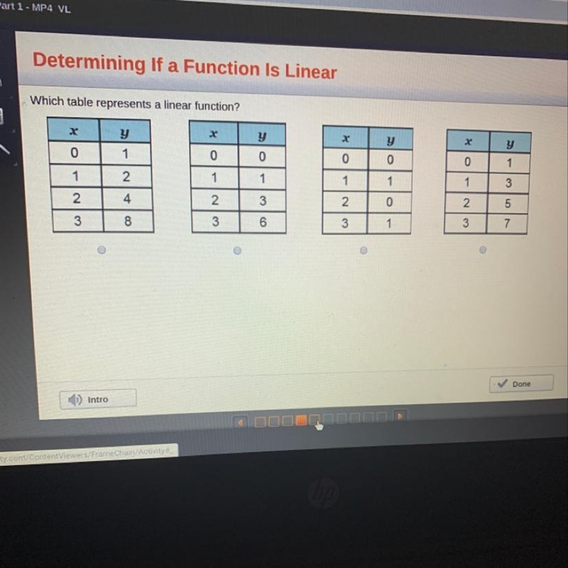 Which table represents a linear function?-example-1