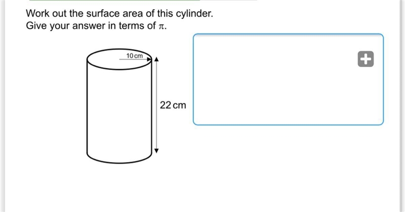 Work out the surface area of this cylinder.Give your answer in terms of pi-example-1