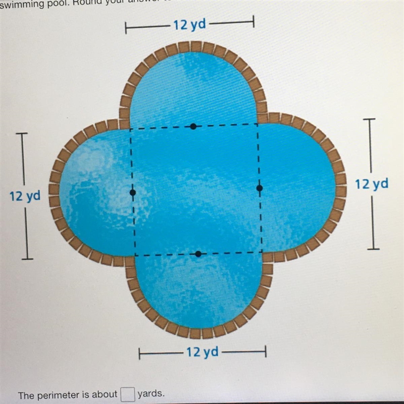 a hotel swimming pool is made up of four semicircles and a square. Find the perimeter-example-1