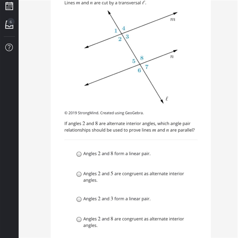 Which angle pair relationships should be used to prove lines m and n are parallel-example-1