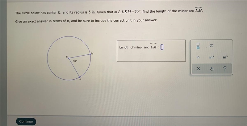 Please use correct unit in answer finding Arcs- Circles- ect-example-1