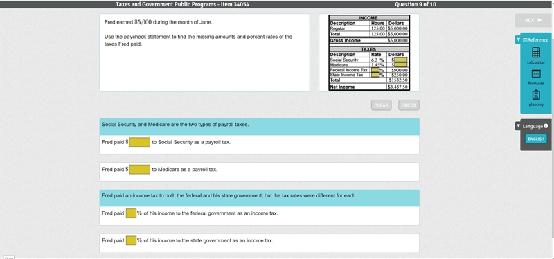 PLEASE ANSWER ASAP!! Fred earned $5,000 during the month of June. Use the paycheck-example-1