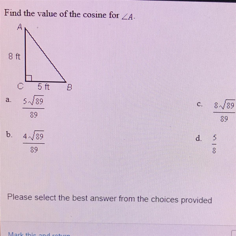 Find the value of the Cosine A B C D-example-1