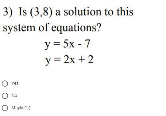 Is (3,8) a solution to this system of equations?-example-1