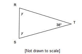 In isosceles triangle RST below, what is the value of y? Triangle R S T. Angle T is-example-1