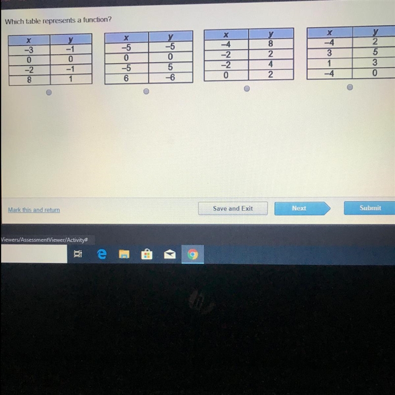 Which table represents a function?-example-1