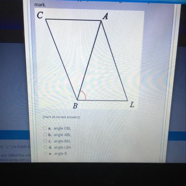 Select all the names appropriate for the angle indicated by the arc mark C A B L [mark-example-1