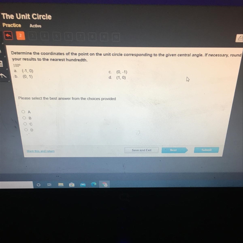 Determine the coordinates of the point on the unit circle corresponding to the given-example-1