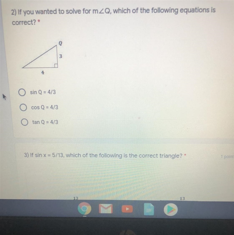 2) If you wanted to solve for mZQ, which of the following equations is correct? * 1 poin-example-1