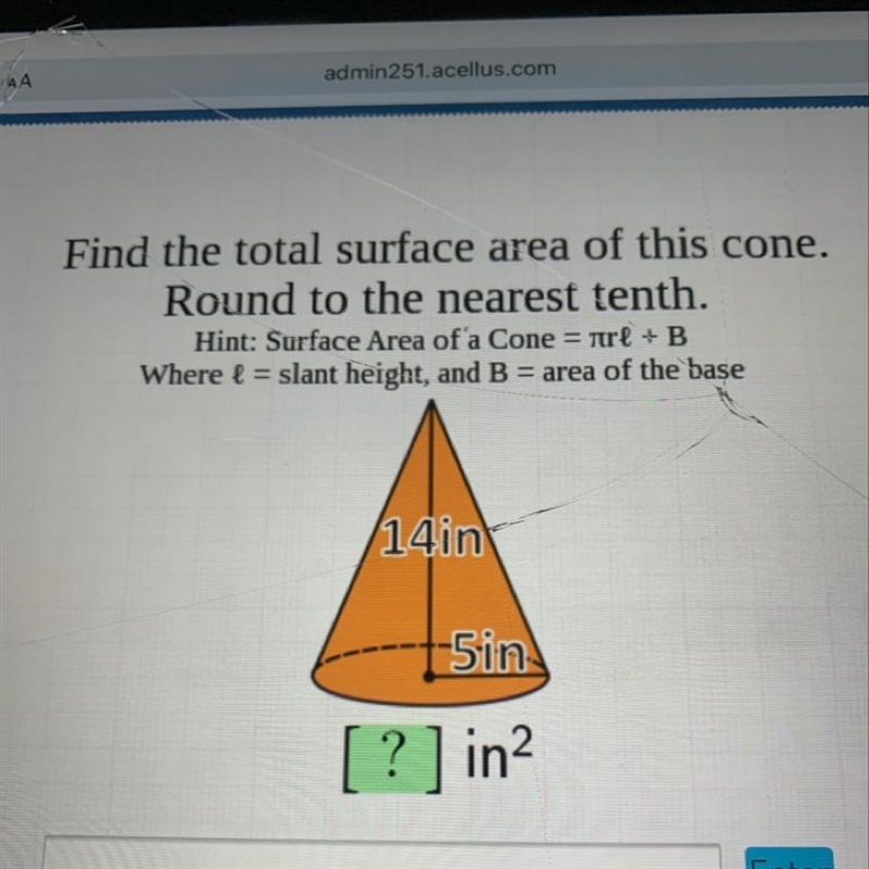 Find the total surface area of this cone. Round to the nearest tenth.-example-1