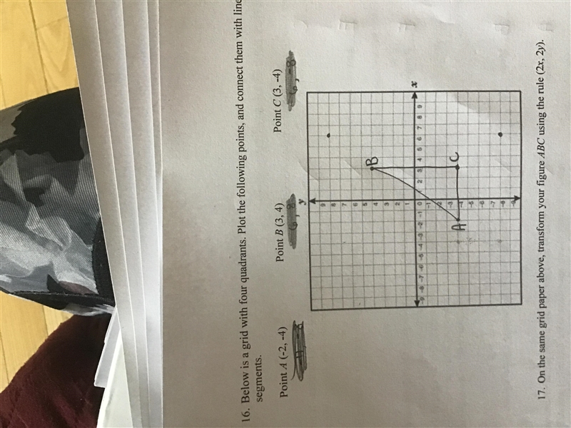 Below is a grid with four quadrants. Plot the following points, and connect them with-example-1