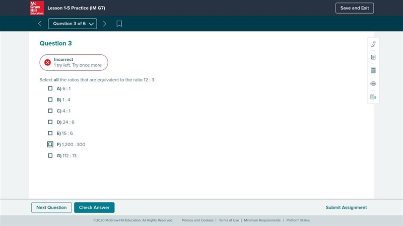 Select all the ratios that are equivalent to the ratio 12 : 3. Multiple select question-example-1