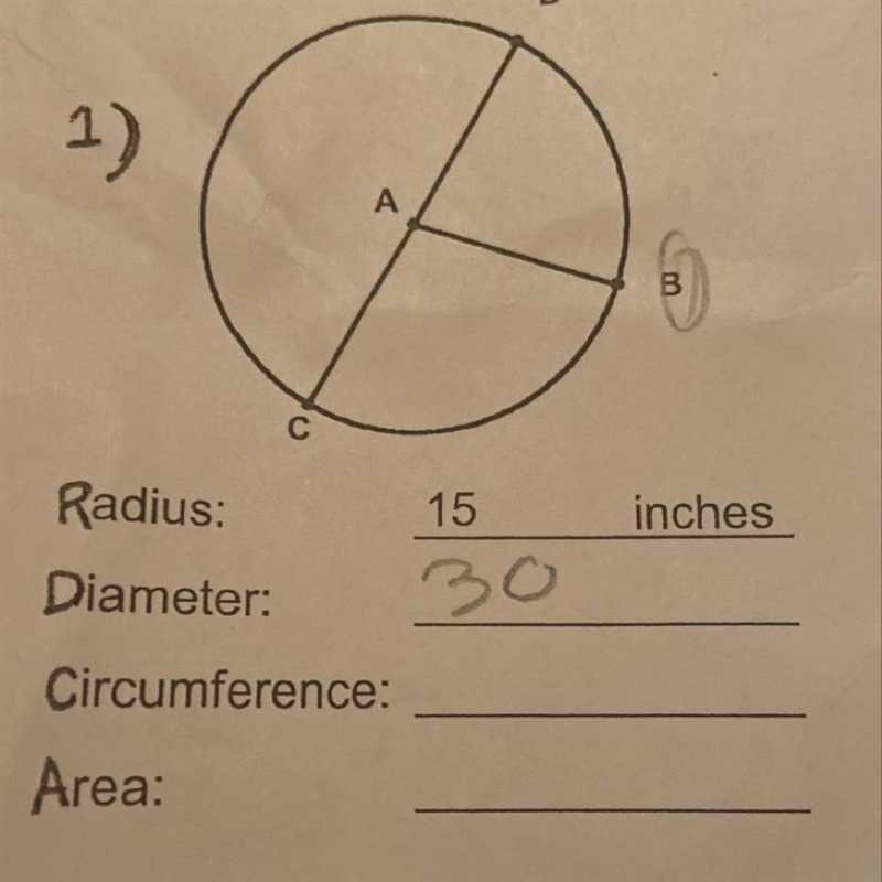 Please help! (Photo attached) solve the missing elements for each problem. Use 3.14 for-example-1