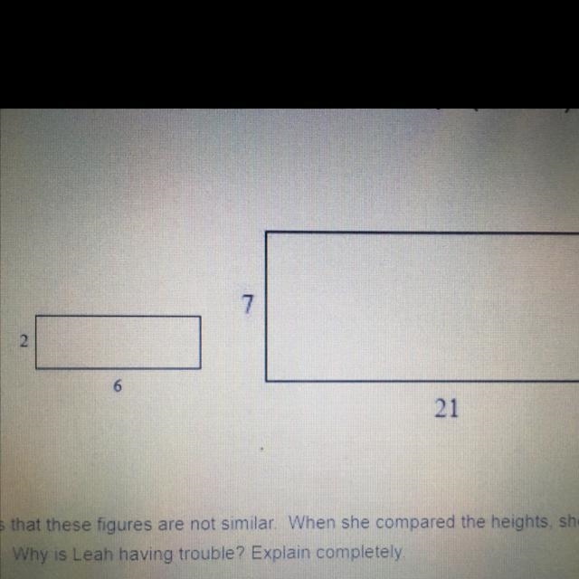 Leah claims that these figures are not similar. When she compared the heights, she-example-1