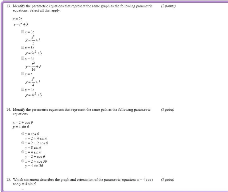 1) What is the shape of the graph of the following parametric equations? x = 3 cos-example-2