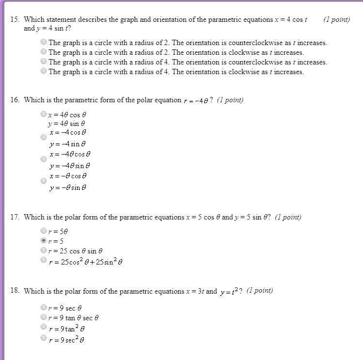 1) What is the shape of the graph of the following parametric equations? x = 3 cos-example-4