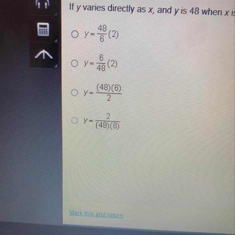 If y varíes directly as x, and y es 48 when x is 6? Which expression can be used to-example-1