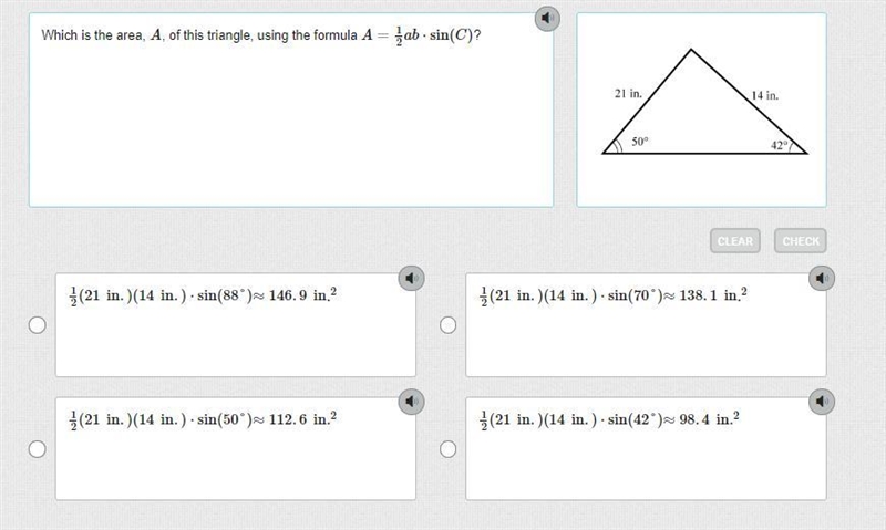 URGENT 30 POINTS!!! Which is the area, A, of this triangle, using the formula A=12ab-example-1