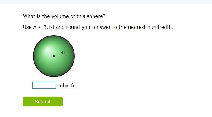 What is the volume of this sphere? Use ​ ≈ 3.14 and round your answer to the nearest-example-1