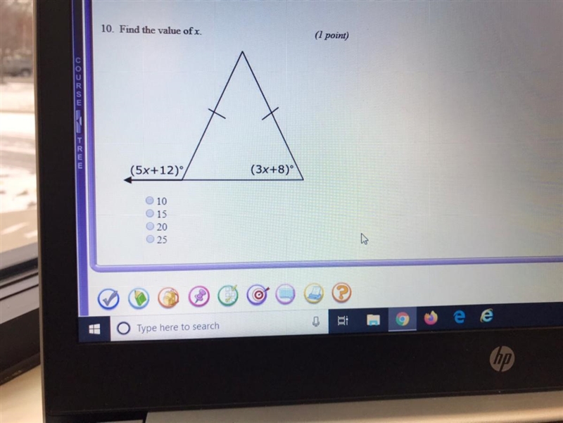 10. Find the value of x. (5x+12) (3x+8)-example-1