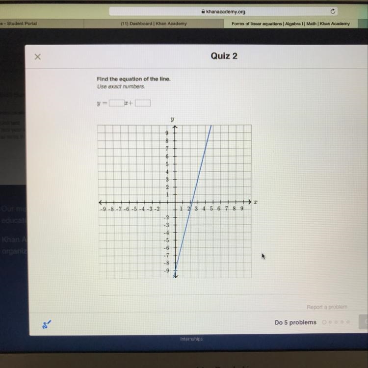 Find the equation of the line. Use exact numbers. y=___x+_____-example-1