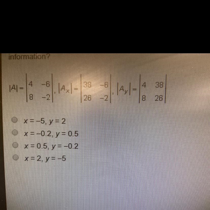 Based on the information below, what are the values of x and y of the solution to-example-1