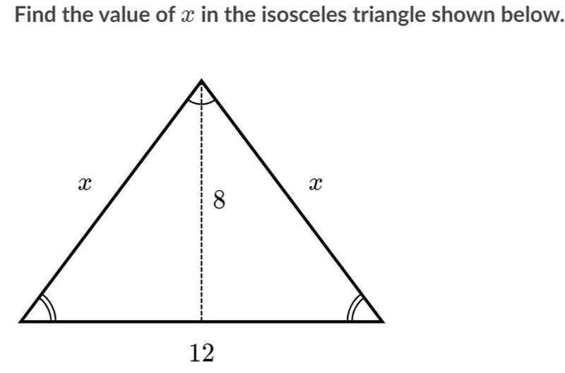 Find the value of x in the isosceles triangle shown below.-example-2