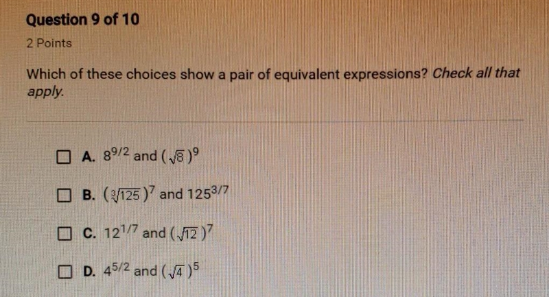 Which of these choices show a pair of equivalent expressions? Check all that apply-example-1