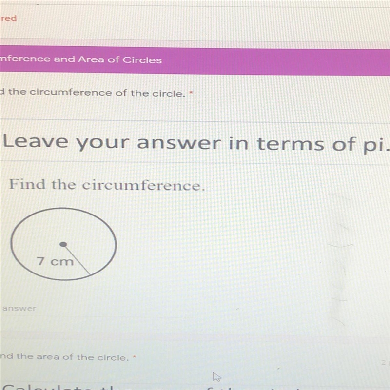 Leave your answer in terms of pi. Find the circumference.-example-1