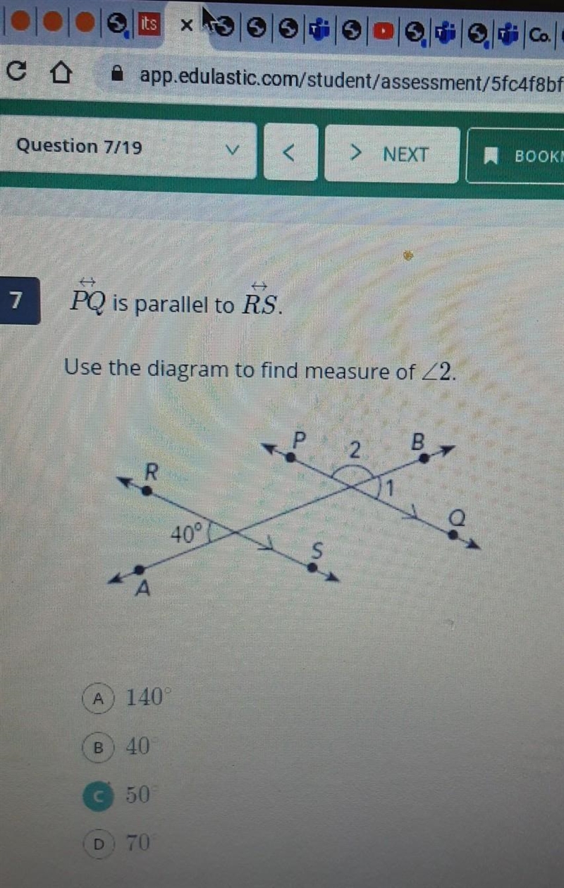 PQ is parallel to RS Use the diagram to findeasure of angle 2​-example-1