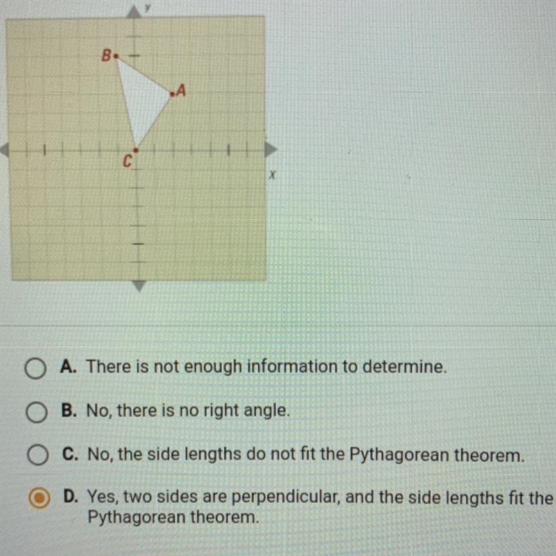 Is the following shape a right triangle? How do you know?-example-1