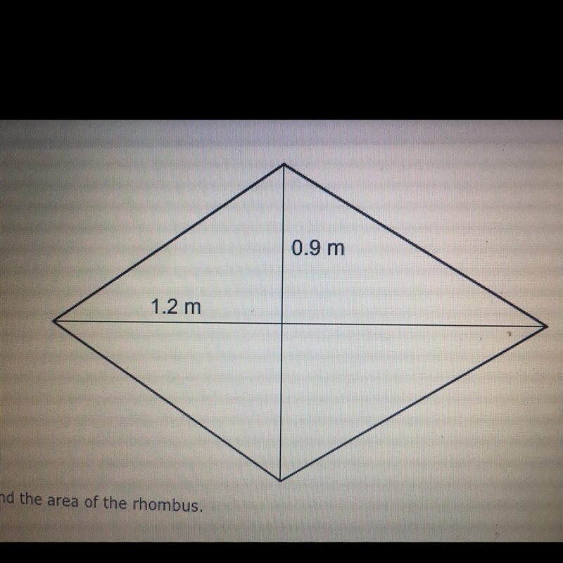 Find the area of the rhombus. 4.32 m2 2.16 m2 1.08 m2 1.05 m2-example-1