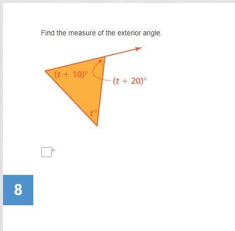 Find the measure of the exterior angle. Help please I don't know how I am supposed-example-1