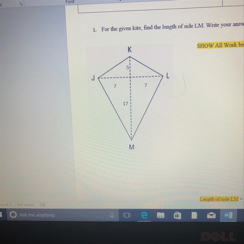 for the given kite find the length of side LM write your answer in simplest radical-example-1