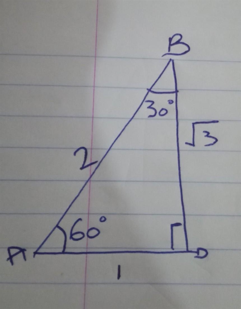 State the hypotenuse, opposite and adiacent sides in the triangle ABD in the previous-example-1