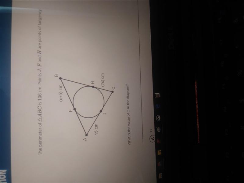 The perimeter of triangle ABC is 106 cm. Points J,F, and H are points of tangency-example-1