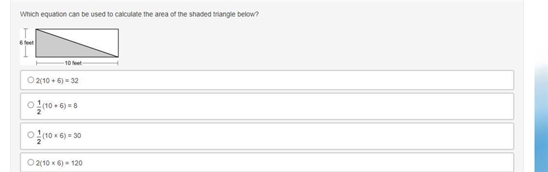 halppp :3 Which equation can be used to calculate the area of the shaded triangle-example-1