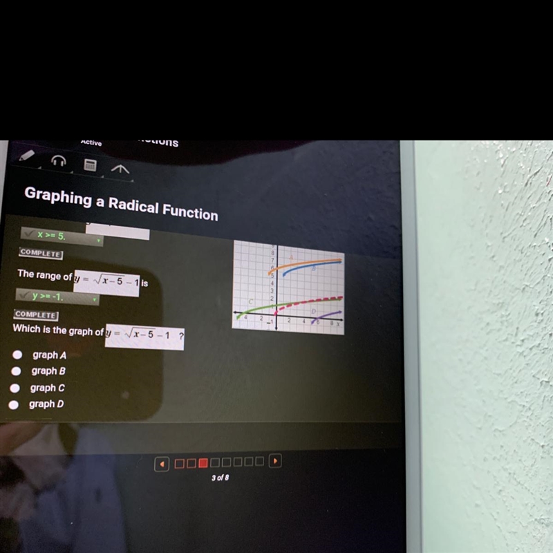 Which is the graph of y= square root x - 5 - 1-example-1