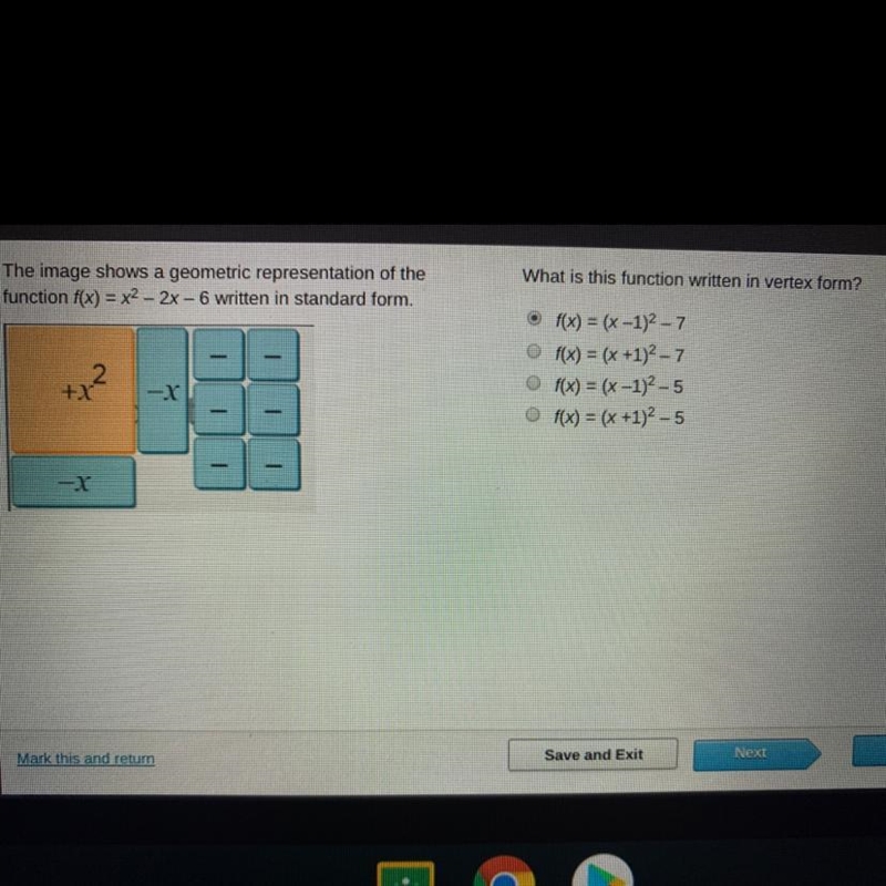 What is this function written in vertex form? The image shows a geometric representation-example-1