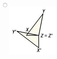 PLEASE HELP ASAP!!!!!!! Identify the image of ∆XYZ for a composition of a 45° rotation-example-3