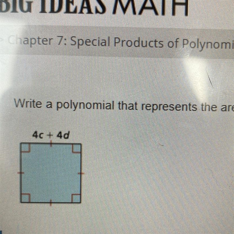 PLEAAAASSSE HELLP!! 30 pts! write a polynomial that represents the area of the square-example-1