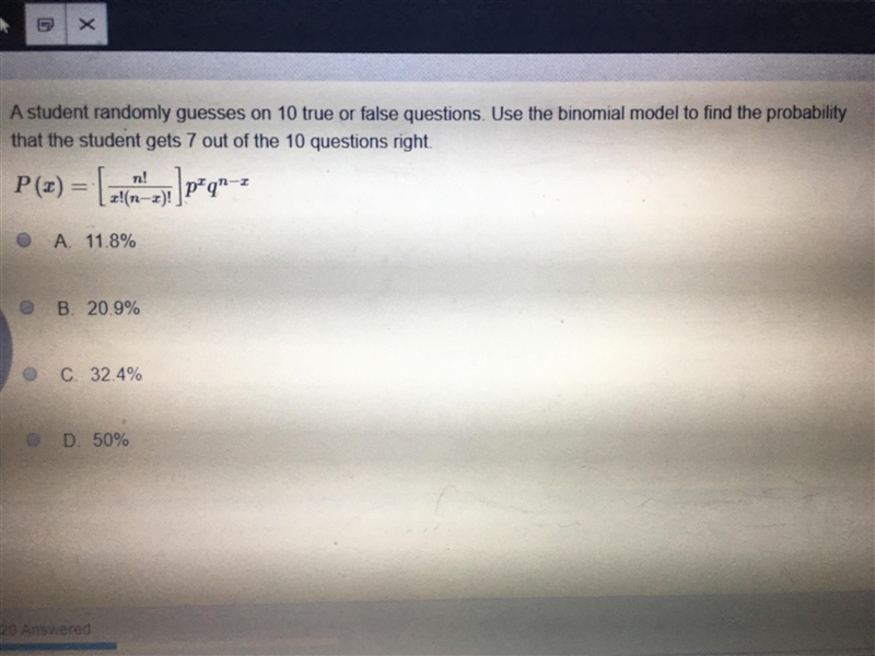 A student randomly guesses on 10 true or false questions use the bionomial model to-example-1