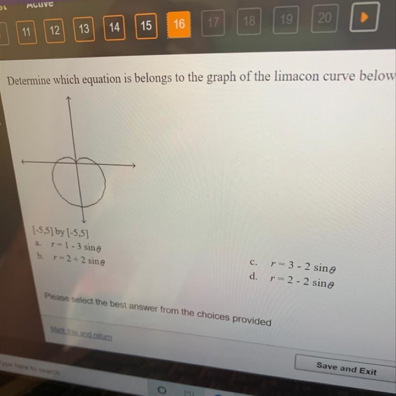 Determine which equation is belongs to the graph of the limacon curve below. [-5,5] by-example-1